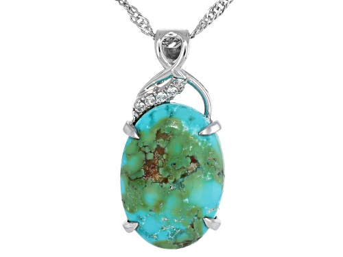 Pre-Owned 17x12mm Sonoran Composite Turquoise With 0.03ctw White Zircon Rhodium Over Silver Pendant/