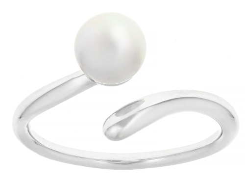Pre-Owned 6mm White Cultured Freshwater Pearl Sterling Silver Bypass Ring - Size 6