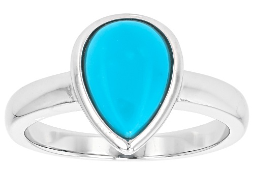 Pre-Owned 10x7mm Pear Shape Sleeping Beauty Turquoise Rhodium Over Sterling Silver Ring - Size 10