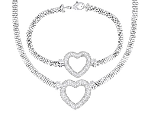 Pre-Owned Bella Luce® 3.80ctw Round White Diamond Simulant Rhodium Over Brass Heart Bracelet and Nec