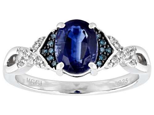 Pre-Owned 1.31ct Kyanite with 0.09ctw Blue Diamond and White Zircon Accent Rhodium Over Sterling Sil - Size 6