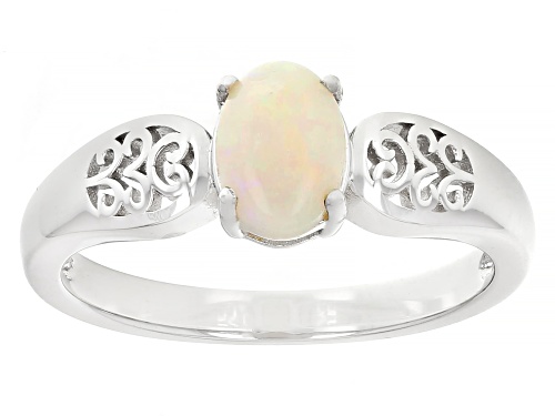 Pre-Owned 7x5mm Australian Coober Pedy Opal Rhodium Over Sterling Silver Ring - Size 10