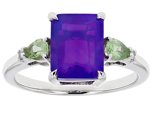 Pre-Owned 1.24ct Ethiopian Opal with 0.29ctw Mint Tsavorite & White Diamond Accent Rhodium Over Silv - Size 4