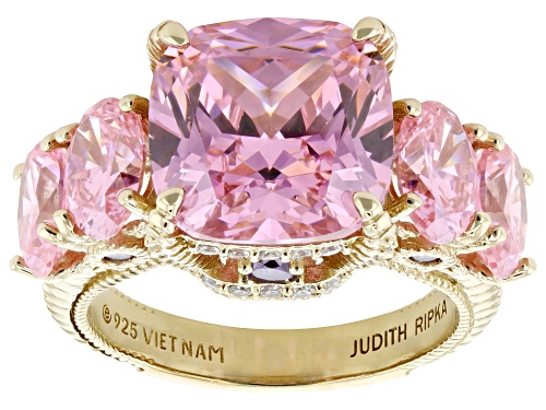 Pre-Owned Judith Ripka 17.46ctw Pink Bella Luce® 14k Gold Clad Ring - Size 6