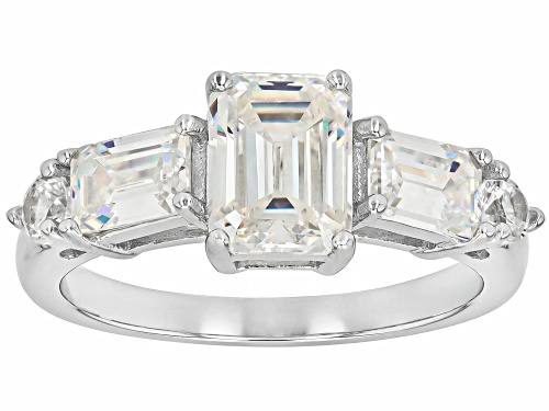 Pre-Owned 3.57ctw Emerald Cut Strontium Titanate With 0.27ctw White Zircon Rhodium Over Silver Ring - Size 9