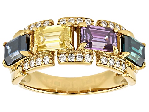 Pre-Owned MOISSANITE FIRE® AND MULTI COLOR MOISSANITE 2.56CTW DEW 14K YELLOW GOLD OVER SILVER RING - Size 7