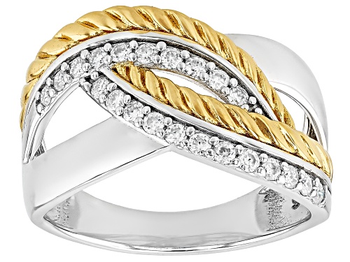 Pre-Owned Moissanite Fire® 0.44ctw DEW Round Platineve® and 14k Yellow Gold Over Silver Ring - Size 10