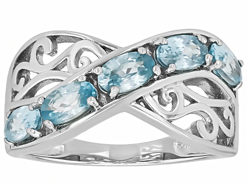 Pre-Owned 1.45ctw Blue Zircon Rhodium Over Sterling Silver Ring - Size 8