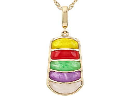 Pre-Owned Pacific Style™ Multi-Color Jadeite 18K Gold Over Sterling Silver Enhancer Pendant with Cha