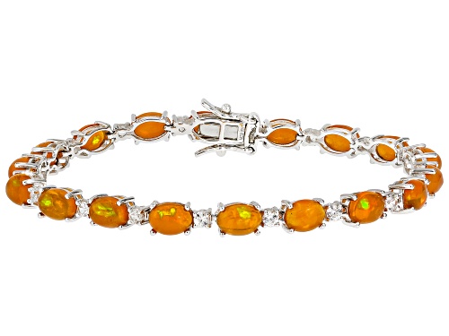 Pre-Owned 8.925ctw Ethiopian Opal with 1.75ctw Zircon Rhodium Over Sterling Silver Bracelet - Size 7.25