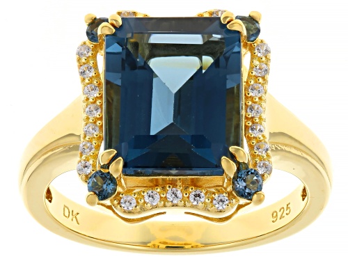 Pre-Owned 4.80ctw London Blue Topaz With 0.10ctw White Zircon 18k Yellow Gold Over Sterling Silver R - Size 5