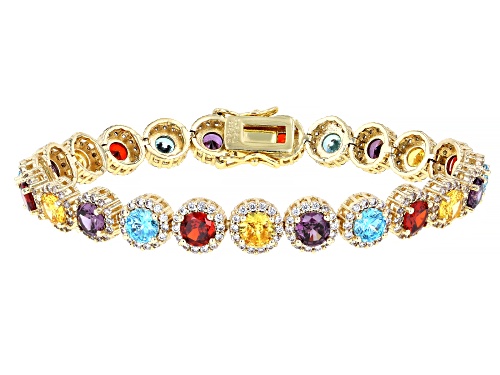 Pre-Owned Bella Luce® 21.96ctw Multicolor Gemstone Simulant 18k Yellow Gold Over Brass Tennis Bracel - Size 7.25