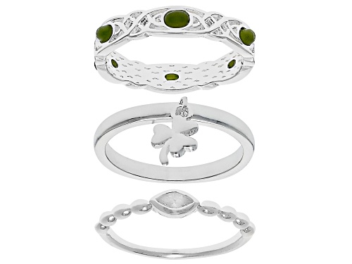 Pre-Owned Artisan Collection of Ireland™ Connemara Marble Silver Tone "All things Irish" Set of 3 Ri - Size 8