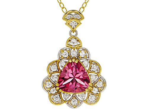 Pre-Owned 4.78ctw Pink Topaz & White Zircon Rhodium/24k Gold Over Palladium Silver Pendant With Chai