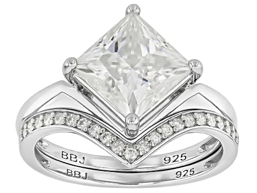 Pre-Owned Moissanite Fire® 3.01ctw DEW Square Princess cut and Round Brilliant Platineve® Ring and B - Size 7
