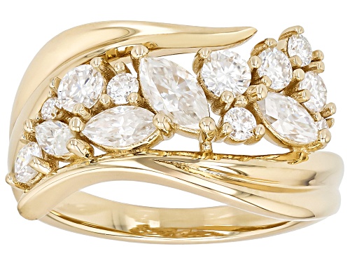 Pre-Owned Moissanite Fire® 1.10ctw DEW Marquise and Round 14k Yellow Gold Over Sterling Silver Bypas - Size 7