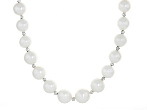 Pre-Owned 9-11mm White Cultured Freshwater Pearl Rhodium Over Sterling Silver 20 Inch Strand Necklac - Size 20
