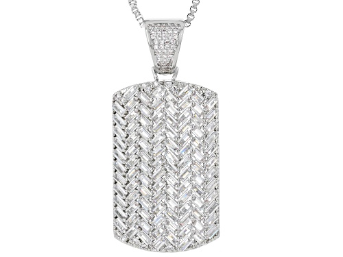 Pre-Owned Bella Luce® 7.52ctw White Diamond Simulant Rhodium Over Brass Dog Tag Pendant