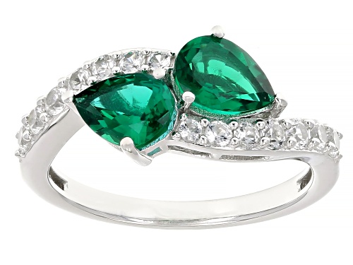Pre-Owned 1.10ctw Lab Created Emerald and 0.37ctw Lab Created White Sapphire Rhodium Over Sterling S - Size 6