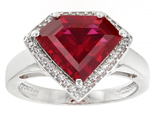 Pre-Owned 3.50ct Shield Cut Lab Created Ruby With 0.20ctw Lab Created Sapphire Platinum Over Silver - Size 8