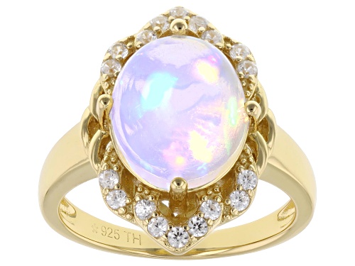 Pre-Owned 12x10mm Ethiopian Opal with 0.20ctw White Zircon 18k Gold Over Sterling Silver Ring - Size 8