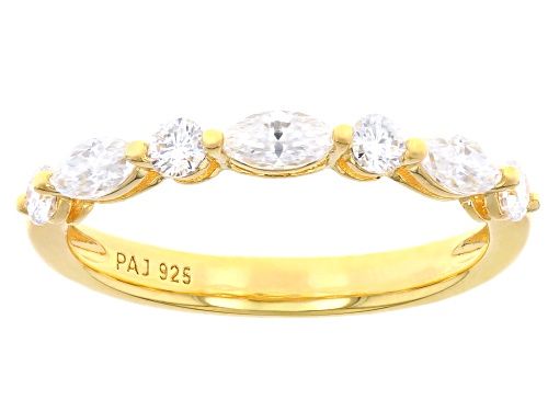 Pre-Owned MOISSANITE FIRE® 0.66CTW DEW MARQUISE AND ROUND 14K YELLOW GOLD OVER SILVER BAND RING - Size 6