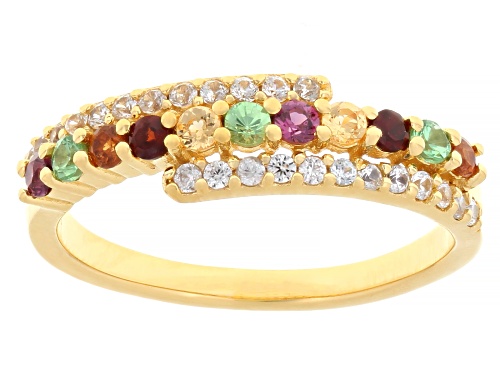 Pre-Owned 0.45ctw Multi Garnet With 0.27ctw White Zircon 18K Yellow Gold Over Sterling Silver Ring - Size 8