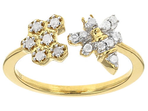 Pre-Owned Engild™ 0.18ctw Round White Diamond 14k Yellow Gold Over Sterling Silver Bee And Honeycomb - Size 8
