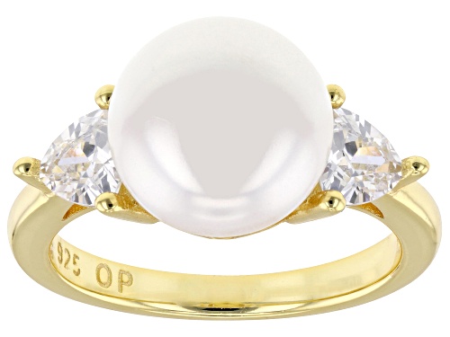 Pre-Owned 10mm White Cultured Freshwater Pearl 18k Yellow Gold Over Sterling Silver Ring - Size 9