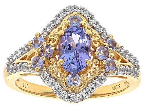 Pre-Owned 0.84ctw Tanzanite With 0.44ctw White Zircon 18k Yellow Gold Over Sterling Silver Ring - Size 6