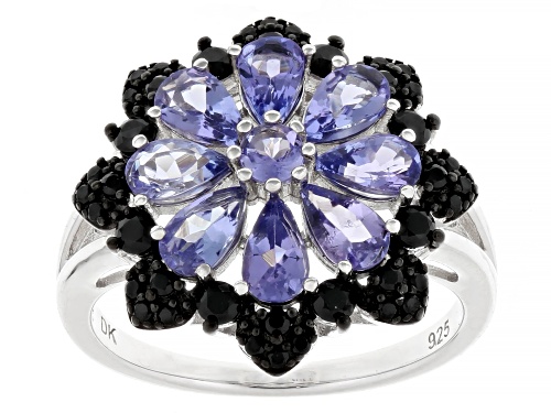 Pre-Owned 1.45ctw Tanzanite With 0.69ctw Black Spinel Rhodium Over Sterling Silver Ring - Size 6