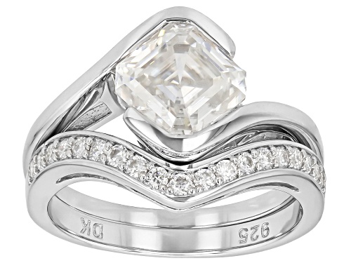 Pre-Owned MOISSANITE FIRE® 2.53CTW DEW ASSCHER CUT AND ROUND BRILLIANT PLATINEVE® RING AND BAND - Size 7