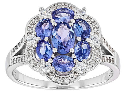 Pre-Owned 1.20ctw Oval Tanzanite With .56ctw Round White Zircon Rhodium Over Sterling Silver Ring - Size 5