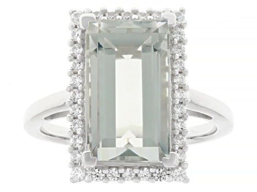 Pre-Owned 4.11ctw Prasiolite with 0.34ctw White Zircon Rhodium Over Sterling Silver Ring - Size 9