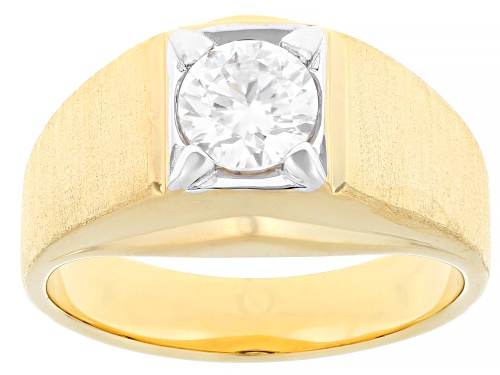 Pre-Owned MOISSANITE FIRE® 1.00CT DEW ROUND BRILLIANT 14K YELLOW GOLD OVER SILVER MENS RING - Size 12