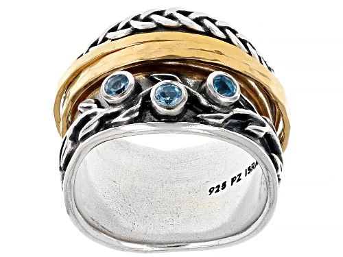 Pre-Owned Artisan Collection of Israel™ 1.00ctw Swiss Blue Topaz Two Tone Silver & 14K Gold Over Sil - Size 6