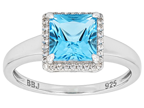 Pre-Owned 1.90ct Princess Cut Swiss Blue Topaz with 0.11ctw White Zircon Platinum Over Sterling Silv - Size 8