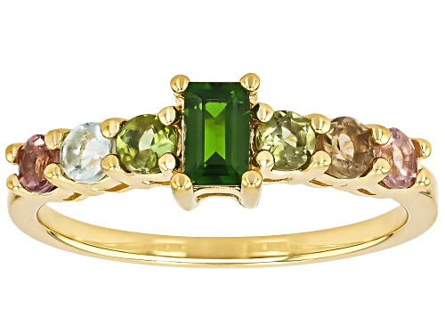 Pre-Owned 0.26ct Chrome Diopside With 0.76ctw Multi Tourmaline 18k Yellow Gold Over Sterling Silver - Size 9