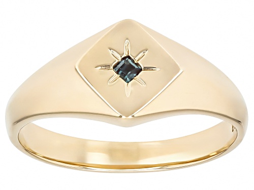 Pre-Owned 0.05ct Square Cut Lab Created Alexandrite 10k Yellow Gold Signet Unisex Ring - Size 11