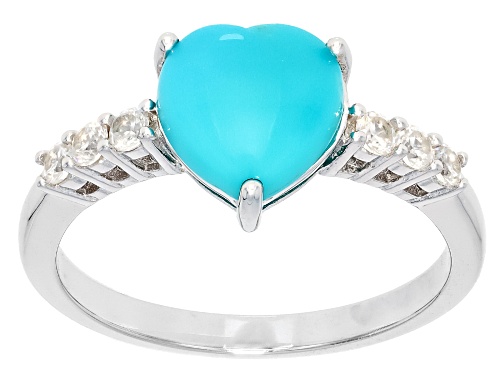 Pre-Owned 8mm Sleeping Beauty Turquoise With 0.15ctw White Zircon Rhodium Over Sterling Silver Ring - Size 9