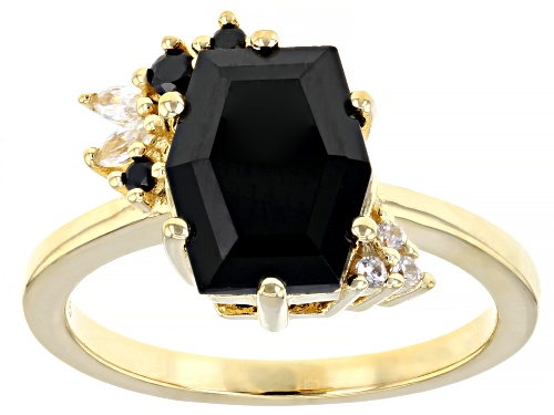 Pre-Owned 3.21ctw Black Spinel with 0.11ctw White Zircon 18k Yellow Gold Over Sterling Silver Ring - Size 9