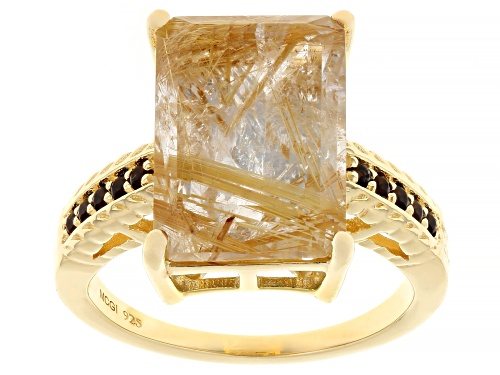 Pre-Owned 7.27ct Golden Rutilated Quartz with 0.14ctw Smoky Quartz 18k Yellow Gold Over Sterling Sil - Size 10