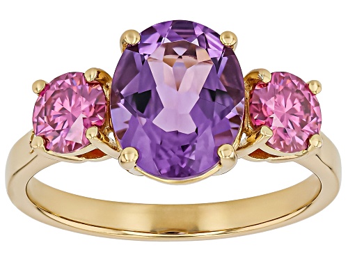 Pre-Owned 2.13ct Canela Amethyst With 0.88ctw Moissanite Fire® 18K Yellow Gold Over Sterling Silver - Size 8