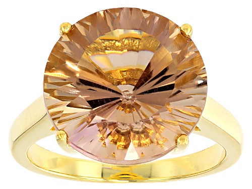 Pre-Owned 8.84ct Champagne Quartz 18k Yellow Gold Over Sterling Silver Solitaire Ring - Size 6