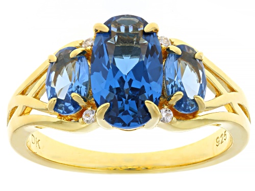 Pre-Owned 2.73ctw Lab Created Blue Spinel With 0.03ctw White Zircon 18k Yellow Gold Over Sterling Si - Size 5