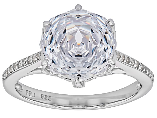 Pre-Owned Bella Luce® 7.93ctw White Diamond Simulant Rhodium Over Silver Rose Cut Ring - Size 7