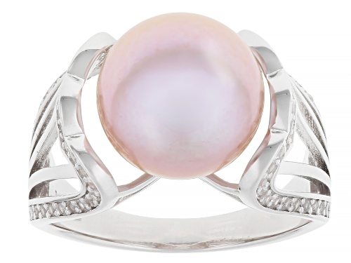 Pre-Owned 11mm Pink Cultured Freshwater Pearl With 0.48ctw Topaz Rhodium Over Sterling Silver Ring - Size 10