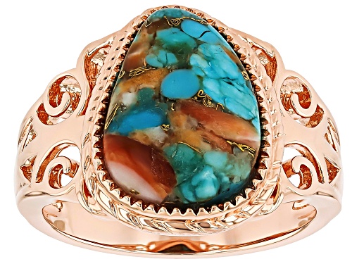 Pre-Owned Timna Jewelry Collection™ Blended Spiny Oyster Shell & Turquoise Copper Solitaire Ring - Size 7