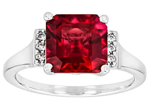 Pre-Owned 3.20ct Square Emerald Cut Lab Created Bixbite With .10ctw White Zircon Rhodium Over Silver - Size 7
