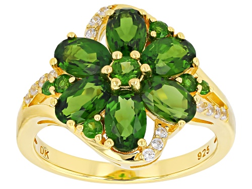 Pre-Owned 4.53ctw Chrome Diopside with 0.12ctw White Zircon 18K Yellow Gold Over Silver Ring - Size 7